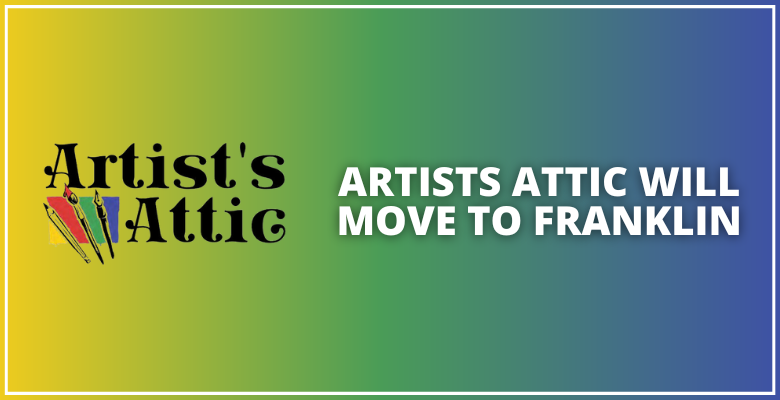Paint Brush with red green blue and yellow in artists attic logo