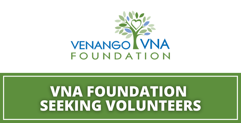 VNA Seeking Volunteers with VNA Green and Bluetree logo with heart